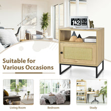 Load image into Gallery viewer, Gymax 2PCS Nightstand w/ Cabinet Wooden Side End Table Rattan Decorated Door Oak
