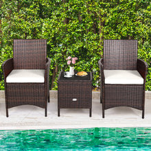 Load image into Gallery viewer, Gymax 3PCS Outdoor Rattan Conversation Set Patio Furniture Set w/ White Cushions
