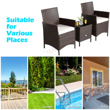 Load image into Gallery viewer, Gymax 3PCS Outdoor Rattan Conversation Set Patio Furniture Set w/ White Cushions
