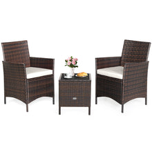 Load image into Gallery viewer, Gymax 3PCS Outdoor Rattan Conversation Set Patio Furniture Set w/ White Cushions
