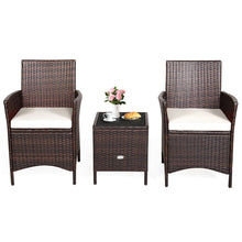 Load image into Gallery viewer, Gymax 3PCS Outdoor Rattan Conversation Set Patio Furniture Set w/ White Cushions
