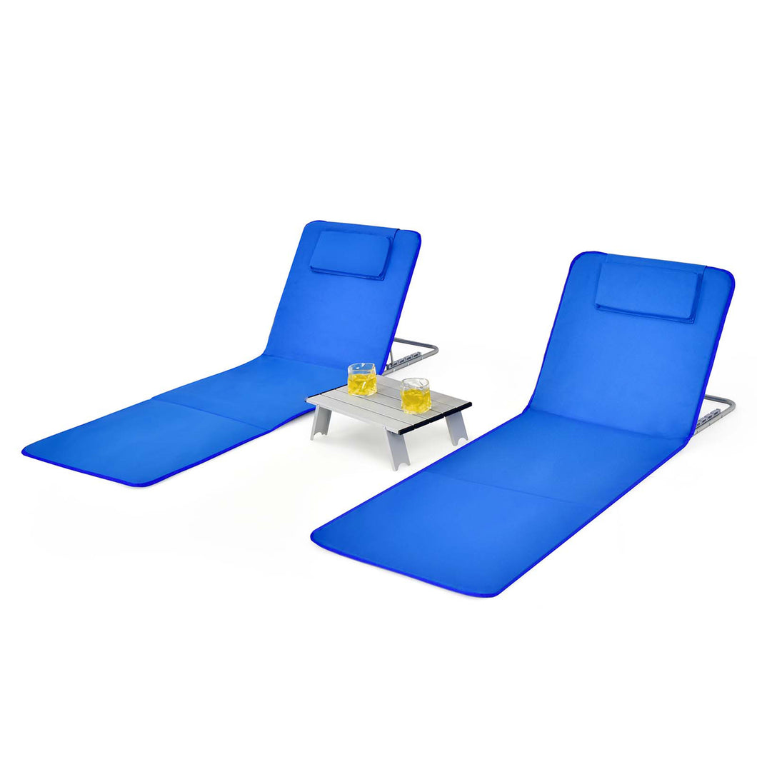 Gymax 3PCS Folding Beach Mat Set Adjustable Beach Lounge Chair & Side Table Set