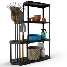 Load image into Gallery viewer, Gymax 4-Tier Garage Shelving with 2-Tier Tool Organizer Storage Shelf Unit Black
