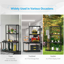 Load image into Gallery viewer, Gymax 4-Tier Garage Shelving with 2-Tier Tool Organizer Storage Shelf Unit Black
