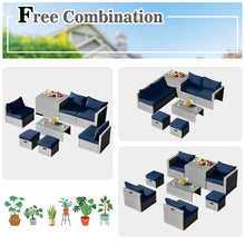 Load image into Gallery viewer, Gymax 8PCS Rattan Patio Space-Saving Furniture Set w/ Waterproof Cover &amp; Navy Cushions
