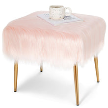 Load image into Gallery viewer, Gymax Faux Fur Vanity Stool Square Furry Ottoman w/ Golden Metal Legs
