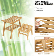 Load image into Gallery viewer, Gymax Bamboo Shower Seat Bench w/Underneath Storage Shelf, Spa Bath Seat w/ Foot Stool
