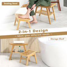 Load image into Gallery viewer, Gymax Bamboo Shower Seat Bench w/Underneath Storage Shelf, Spa Bath Seat w/ Foot Stool
