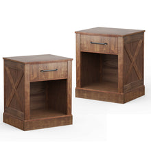 Load image into Gallery viewer, Gymax 2PCS Nightstand with Drawer and Shelf Rustic Wooden Bedside Table Bedroom
