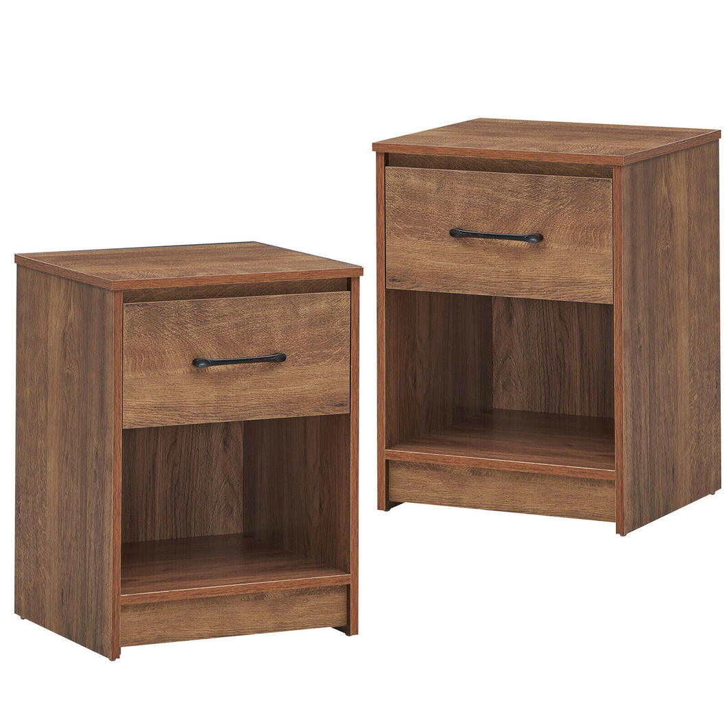 Gymax 2PCS Nightstand with Drawer Storage Shelf Wooden End Side Table Bedroom
