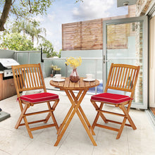 Load image into Gallery viewer, Gymax 3PCS Folding Acacia Wood Bistro Set Patio Conversation Set w/ Red Cushions
