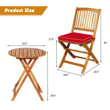 Load image into Gallery viewer, Gymax 3PCS Folding Acacia Wood Bistro Set Patio Conversation Set w/ Red Cushions
