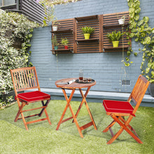 Load image into Gallery viewer, Gymax 3PCS Folding Acacia Wood Bistro Set Patio Conversation Set w/ Red Cushions
