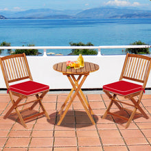 Load image into Gallery viewer, Gymax 3PCS Folding Acacia Wood Bistro Set Patio Conversation Set w/ Red Cushions
