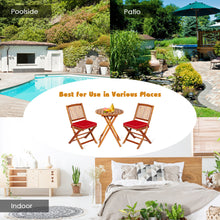 Load image into Gallery viewer, Gymax 3PCS Folding Acacia Wood Bistro Set Patio Conversation Set w/ Red Cushions
