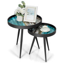Load image into Gallery viewer, Gymax Set of 2 Coffee Table Stylish Nesting End Tables w/ Wooden Tray Top &amp; Steel Legs
