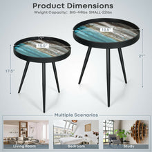 Load image into Gallery viewer, Gymax Set of 2 Coffee Table Stylish Nesting End Tables w/ Wooden Tray Top &amp; Steel Legs
