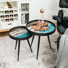 Load image into Gallery viewer, Gymax Set of 2 Coffee Table Stylish Nesting End Tables w/ Wooden Tray Top &amp; Steel Legs
