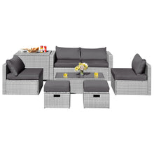 Load image into Gallery viewer, Gymax 8PCS Rattan Patio Space-Saving Furniture Set w/ Waterproof Cover &amp; Grey Cushions
