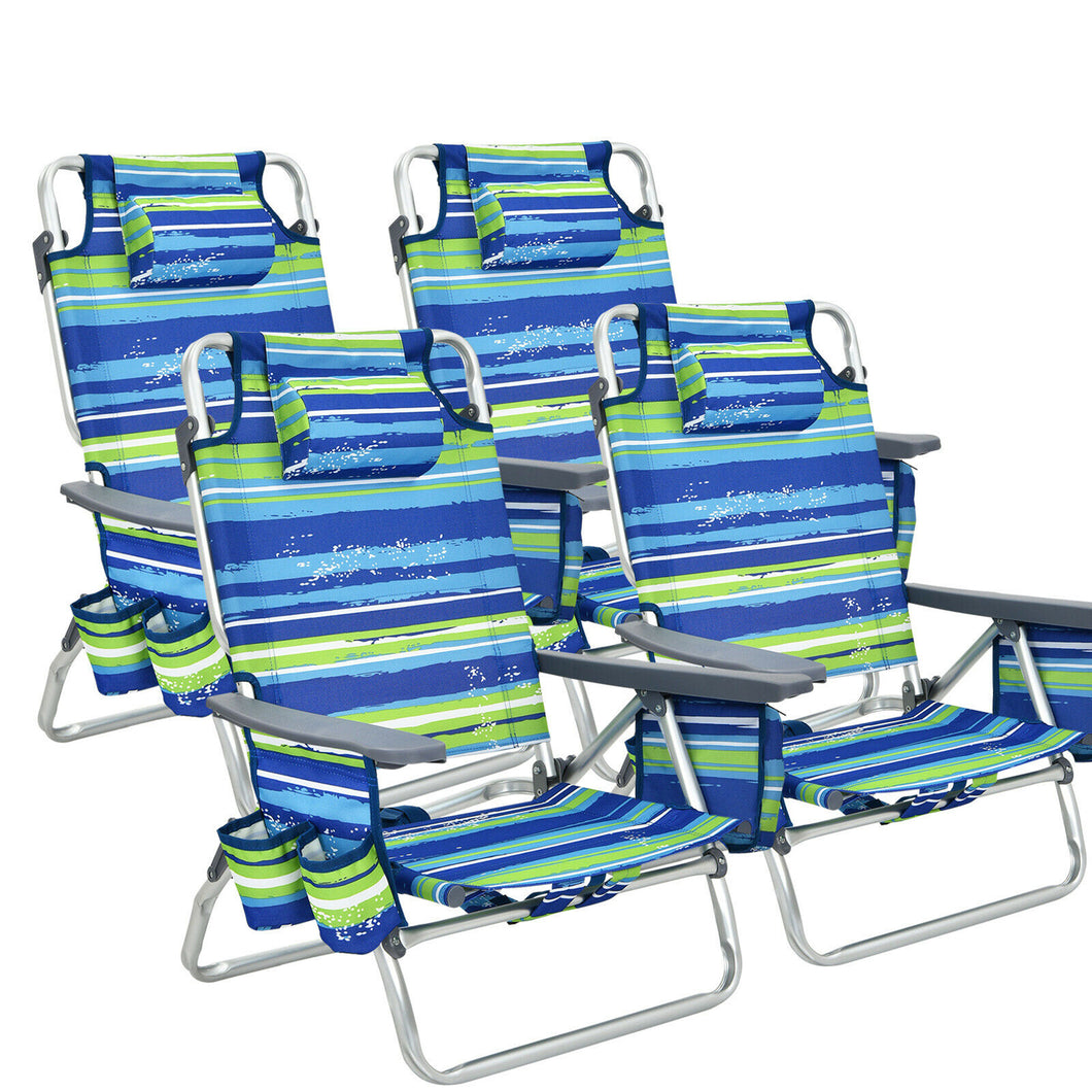 Gymax 4PCS Folding Backpack Beach Chair Reclining Camping Chair w/ Storage Bag