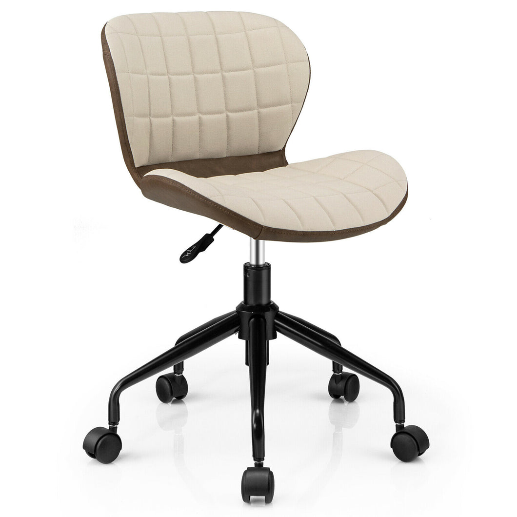 Gymax Mid Back Home Office Chair Adjustable Swivel Linen & PU Leather Task Chair