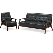 Load image into Gallery viewer, Gymax Classic 3-Seater Sofa &amp; Accent Chair Set w/ Rubber Wood Legs &amp; PU Leather Black

