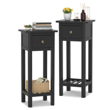 Load image into Gallery viewer, Gymax 2PCS 2 Tier End Bedside Sofa Side Table with Drawer Shelf Acacia Wood Nightstand Black
