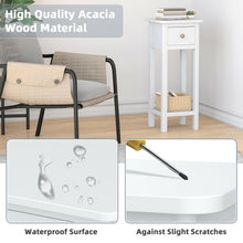 Load image into Gallery viewer, Gymax 2 Tier End Bedside Sofa Side Table with Drawer Shelf Acacia Wood Nightstand White
