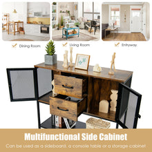 Load image into Gallery viewer, Gymax Industrial Buffet Sideboard Kitchen Cupboard w/ Metal Mesh Doors &amp; 2 Drawers
