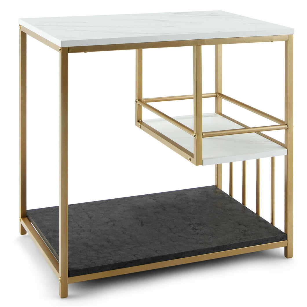 Gymax 3-Tier Sofa Side Table with Open Storage Shelf Modern Buffet for Living Room