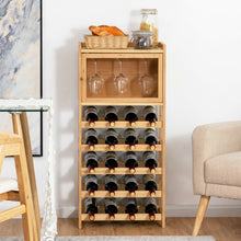 Load image into Gallery viewer, Gymax 20-Bottle Bamboo Wine Rack Cabinet Freestanding Display Shelf w/ Glass Hanger
