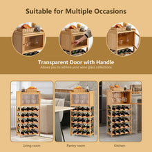 Load image into Gallery viewer, Gymax 20-Bottle Bamboo Wine Rack Cabinet Freestanding Display Shelf w/ Glass Hanger
