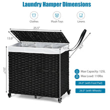 Load image into Gallery viewer, Gymax Laundry Hamper w/Wheels &amp; Lid, 125L 3-Section Clothes Hamper w/2 Liner Bags
