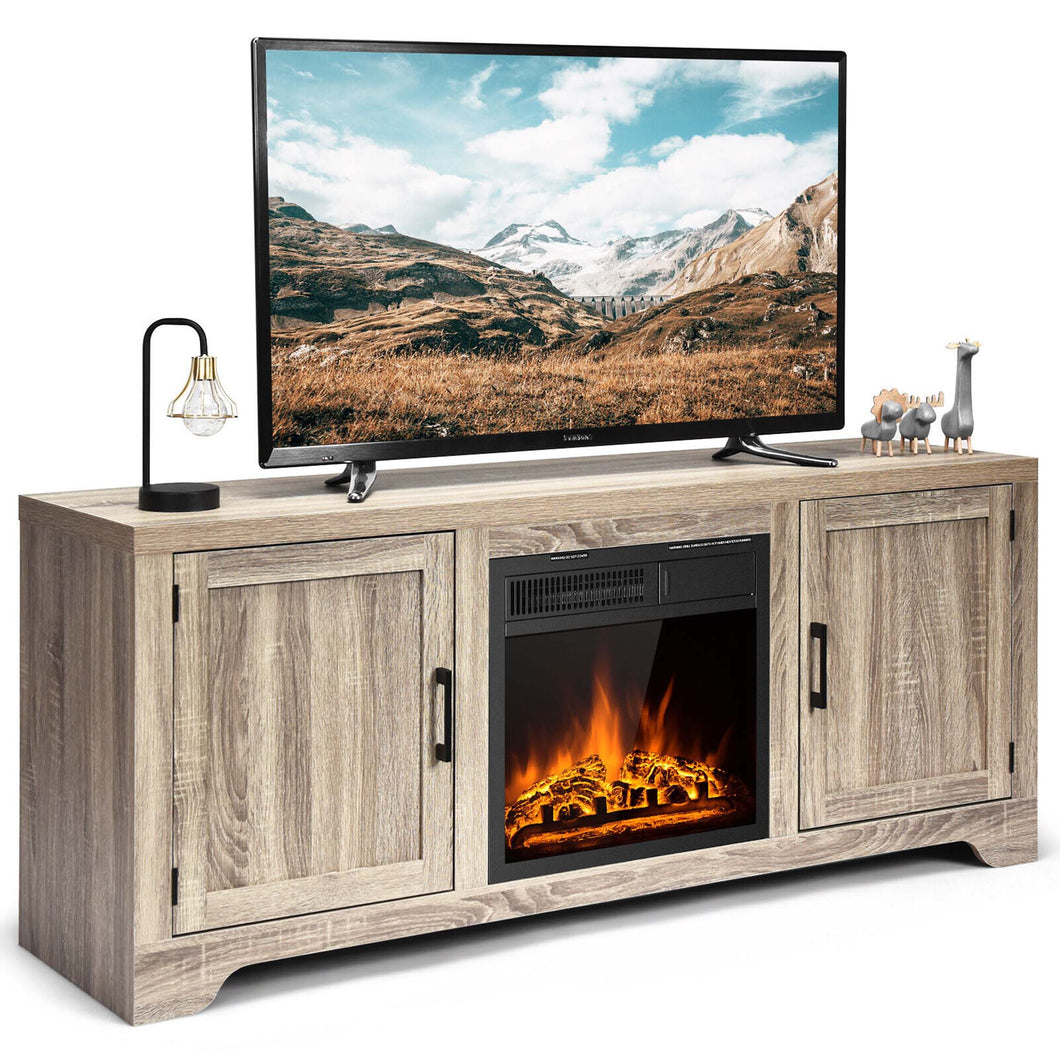 Gymax 58'' Fireplace TV Stand Storage Cabinet Console w/ 18'' 1500W Electric Fireplace