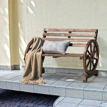 Load image into Gallery viewer, Gymax Patio Wagon Wheel Bench Outdoor Garden Wooden Rustic Bench w/ Slatted Design

