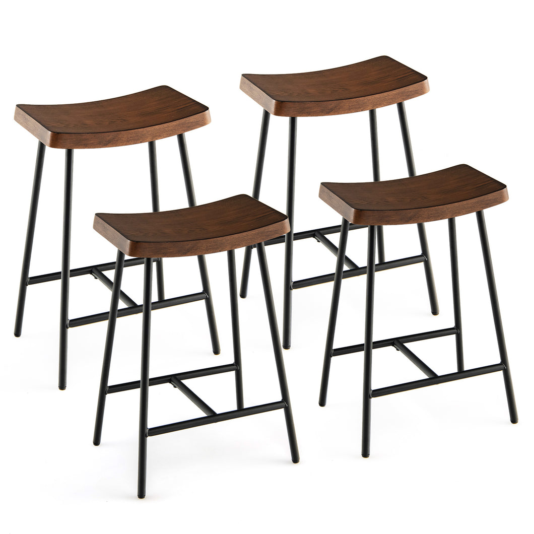 Gymax 4PCS 24'' Industrial Bar Stools Saddle Backless Counter Height Chairs