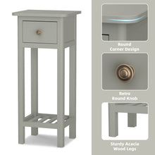 Load image into Gallery viewer, Gymax 2 Tier End Bedside Sofa Side Table with Drawer Shelf Acacia Wood Nightstand Grey
