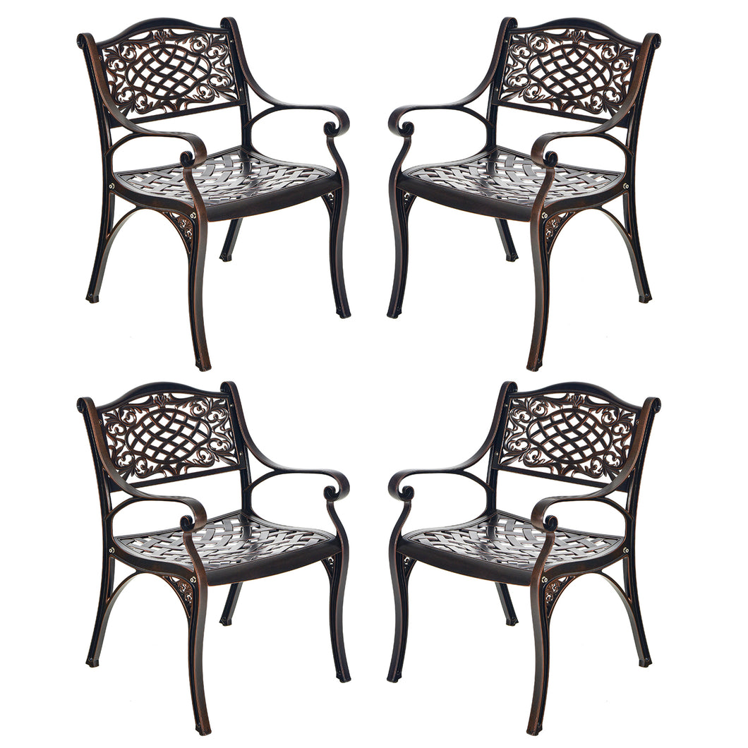Gymax Set of 4 Outdoor Dining Chairs Cast Aluminum Patio Bistro Chairs Armchairs