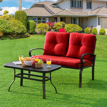 Load image into Gallery viewer, Gymax 2PCS Patio Loveseat &amp; Table Set Conversation Sofa Set w/ Red Cushions
