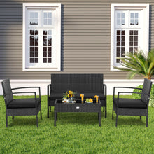 Load image into Gallery viewer, Gymax 4PCS Rattan Patio Conversation Set Outdoor Wicker Furniture Set w/ Cushions
