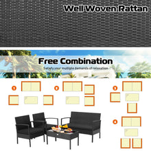 Load image into Gallery viewer, Gymax 4PCS Rattan Patio Conversation Set Outdoor Wicker Furniture Set w/ Cushions
