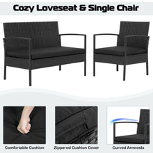 Load image into Gallery viewer, Gymax 4PCS Rattan Patio Conversation Set Outdoor Wicker Furniture Set w/ Cushions
