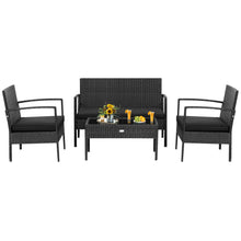 Load image into Gallery viewer, Gymax 4PCS Rattan Patio Conversation Set Outdoor Wicker Furniture Set w/ Cushions
