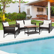 Load image into Gallery viewer, Gymax 4PCS Rattan Patio Furniture Set Acacia Wood Outdoor Conversation Set w/ Cushions
