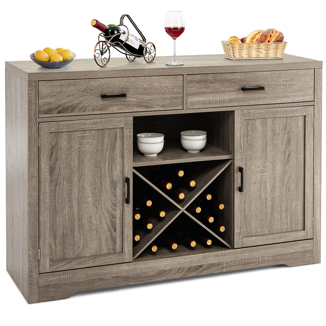 Gymax Kitchen Storage Buffet Cabinet Farmhouse Wooden Sideboard w/2 Drawer & Wine Rack