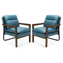 Load image into Gallery viewer, Gymax Set of 2 Single Sofa Chair Leisure Accent Chair w/ Wooden Armrests &amp; Legs Blue
