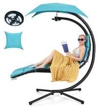 Load image into Gallery viewer, Gymax Hanging Chaise Lounge Curved Steel Patio Hammock Swing Chair w/ Overhead Light
