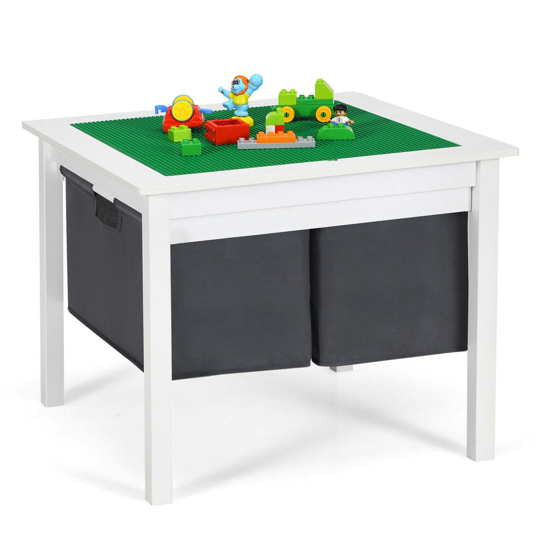 Gymax 2-in-1 Kids Double-sided Activity Building Block Table w/ Storage Drawers White