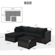 Load image into Gallery viewer, Gymax 5PCS Rattan Patio Conversation Set Outdoor Furniture Set w/ Black Cushions
