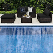 Load image into Gallery viewer, Gymax 5PCS Rattan Patio Conversation Set Outdoor Furniture Set w/ Black Cushions
